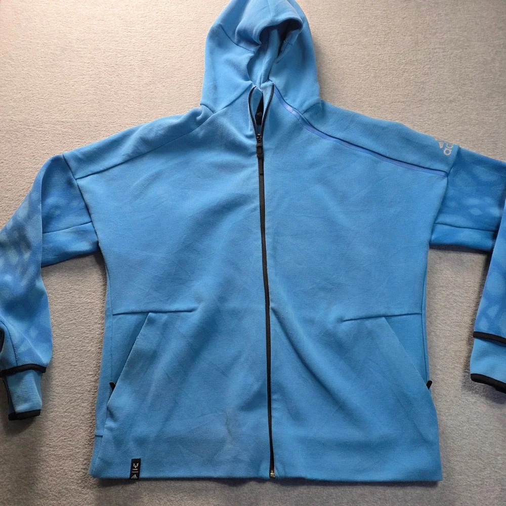 Adidas Hoodie‎ Mens XL Light Blue Full Zip Athletic Sweatshirt Jacket Thumbhole